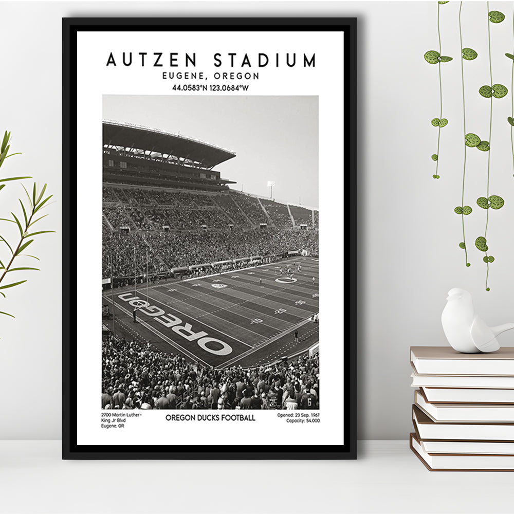 Autzen Stadium Black And White, Oregon Ducks Football Stadium Wall Art Print, Framed Canvas Prints Wall Art