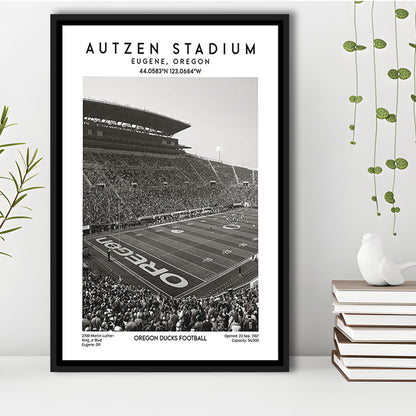Autzen Stadium Black And White, Oregon Ducks Football Stadium Wall Art Print, Framed Canvas Prints Wall Art