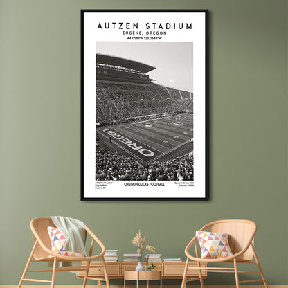 Autzen Stadium Black And White, Oregon Ducks Football Stadium Wall Art Print, Framed Canvas Prints Wall Art