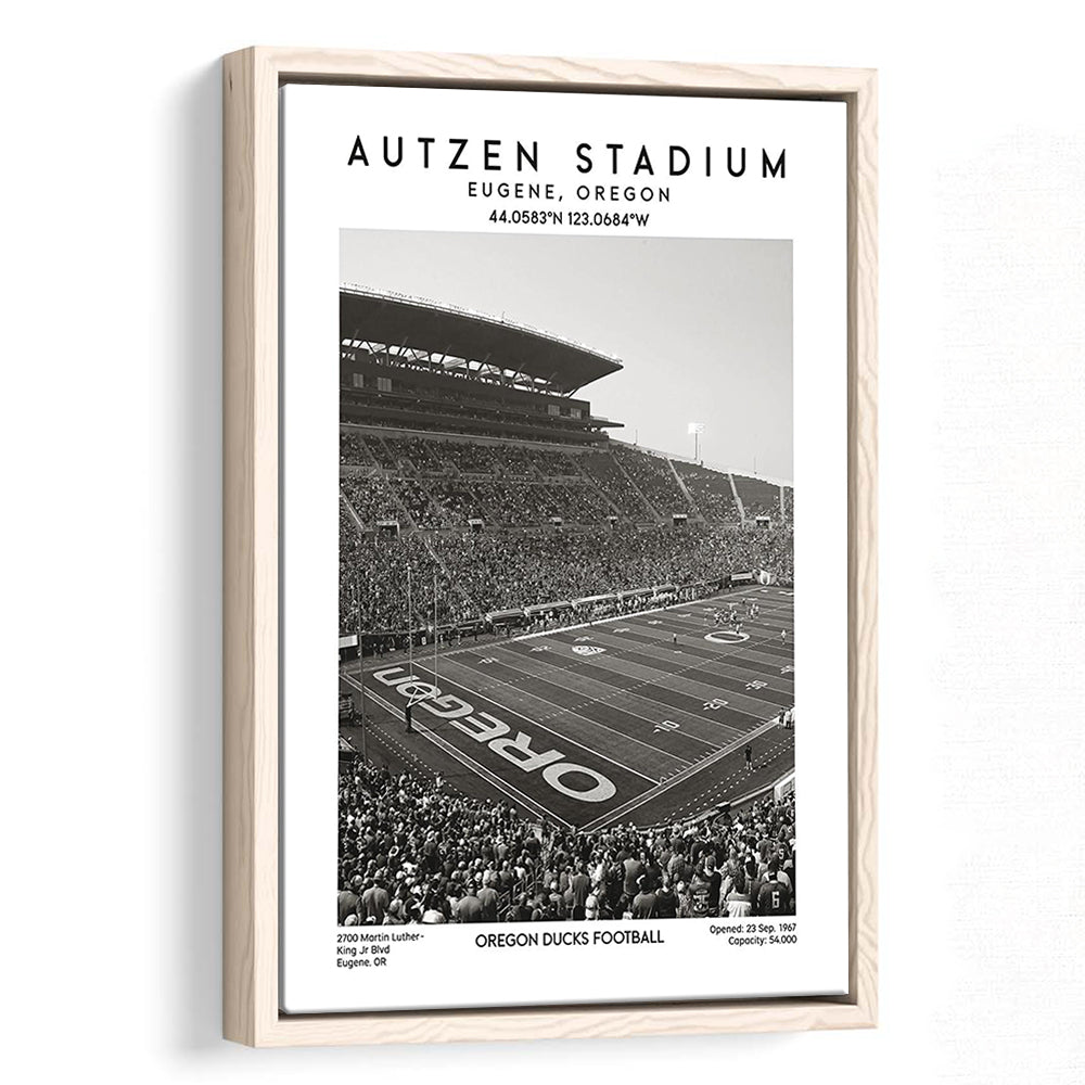 Autzen Stadium Black And White, Oregon Ducks Football Stadium Wall Art Print, Framed Canvas Prints Wall Art