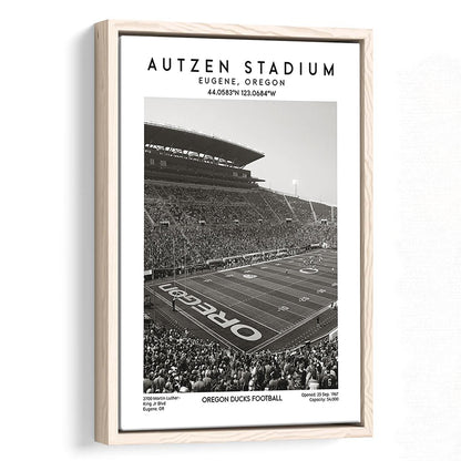Autzen Stadium Black And White, Oregon Ducks Football Stadium Wall Art Print, Framed Canvas Prints Wall Art