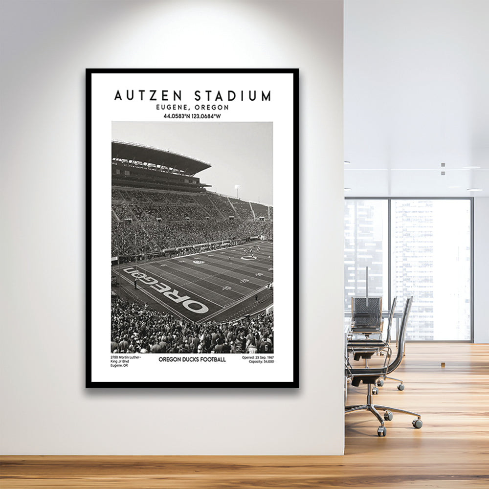 Autzen Stadium Black And White, Oregon Ducks Football Stadium Wall Art Print, Framed Art Prints Wall Decor