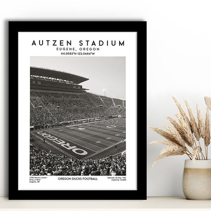 Autzen Stadium Black And White, Oregon Ducks Football Stadium Wall Art Print, Framed Art Prints Wall Decor
