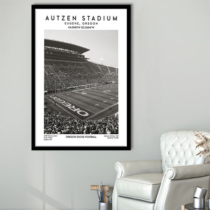 Autzen Stadium Black And White, Oregon Ducks Football Stadium Wall Art Print, Framed Art Prints Wall Decor