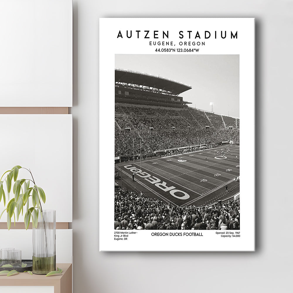 Autzen Stadium Black And White, Oregon Ducks Football Stadium Wall Art Print, Canvas Prints Wall Art, Man Cave Decor