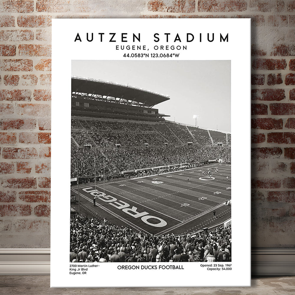 Autzen Stadium Black And White, Oregon Ducks Football Stadium Wall Art Print, Canvas Prints Wall Art, Man Cave Decor