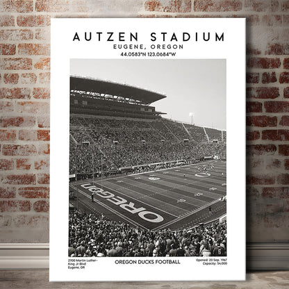 Autzen Stadium Black And White, Oregon Ducks Football Stadium Wall Art Print, Canvas Prints Wall Art, Man Cave Decor