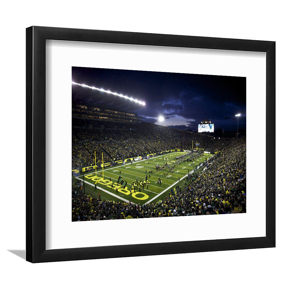 Autzen Stadium Oregon, Stadium Canvas, Sport Art, Fan Gifts, White Border Framed Art Print Wall Decor