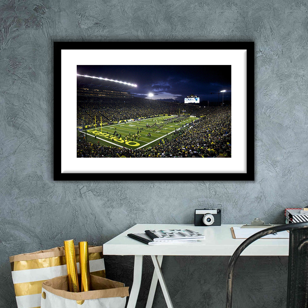 Autzen Stadium Oregon, Stadium Canvas, Sport Art, Fan Gifts, White Border Framed Art Print Wall Decor