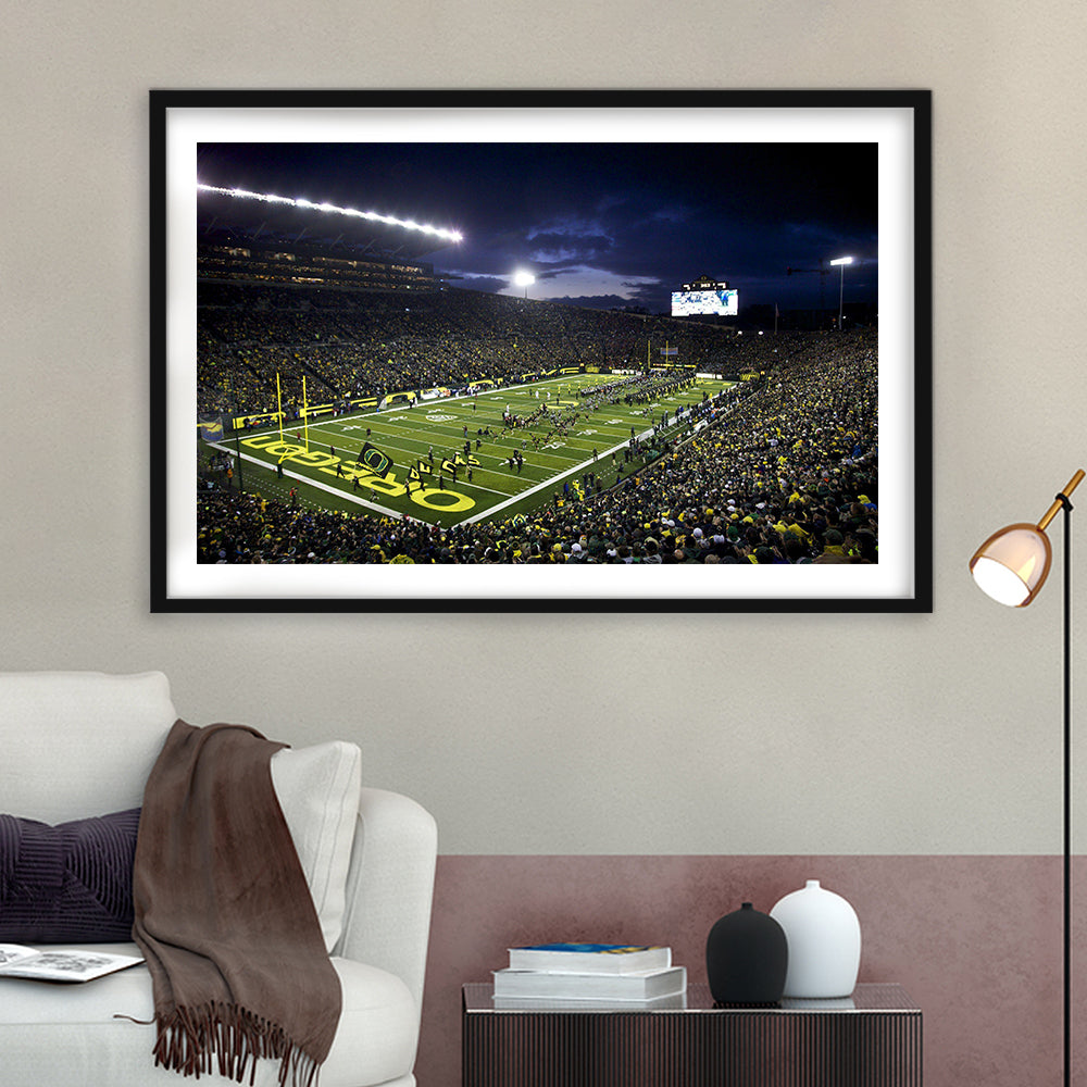 Autzen Stadium Oregon, Stadium Canvas, Sport Art, Fan Gifts, White Border Framed Art Print Wall Decor