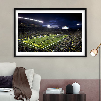 Autzen Stadium Oregon, Stadium Canvas, Sport Art, Fan Gifts, White Border Framed Art Print Wall Decor