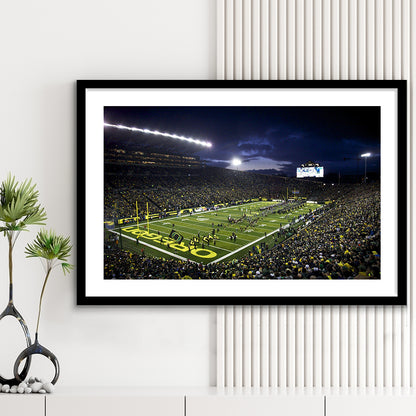 Autzen Stadium Oregon, Stadium Canvas, Sport Art, Fan Gifts, White Border Framed Art Print Wall Decor