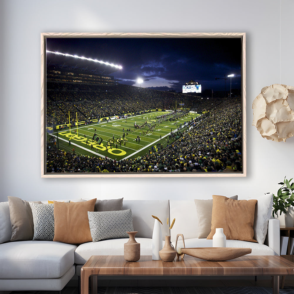Autzen Stadium Oregon, Stadium Canvas, Sport Art, Fan Gifts, Framed Canvas Print Wall Art, Floating Frame