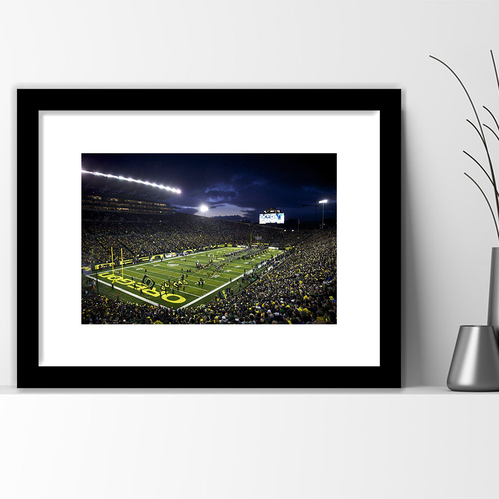 Autzen Stadium Oregon, Stadium Canvas, Sport Art, Fan Gifts, White Border Framed Art Print Wall Decor