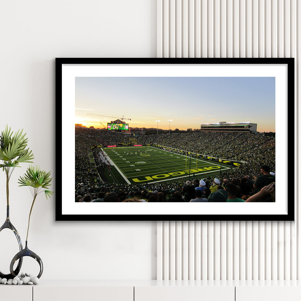 Autzen Stadium Oregon, Stadium Canvas, Sport Art, Gift for him, White Border Framed Art Print Wall Decor