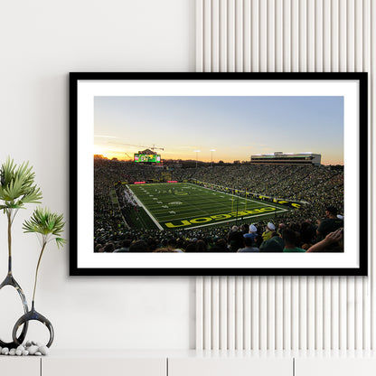 Autzen Stadium Oregon, Stadium Canvas, Sport Art, Gift for him, White Border Framed Art Print Wall Decor