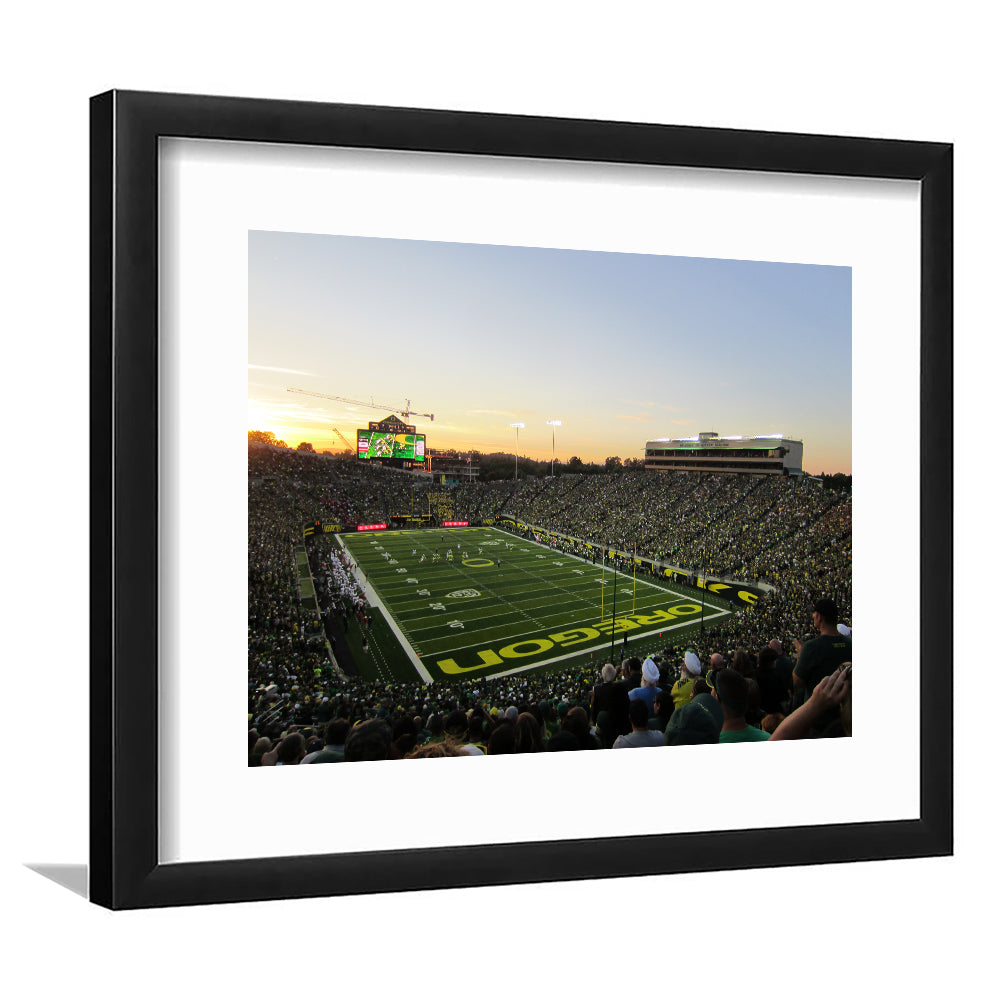 Autzen Stadium Oregon, Stadium Canvas, Sport Art, Gift for him, White Border Framed Art Print Wall Decor