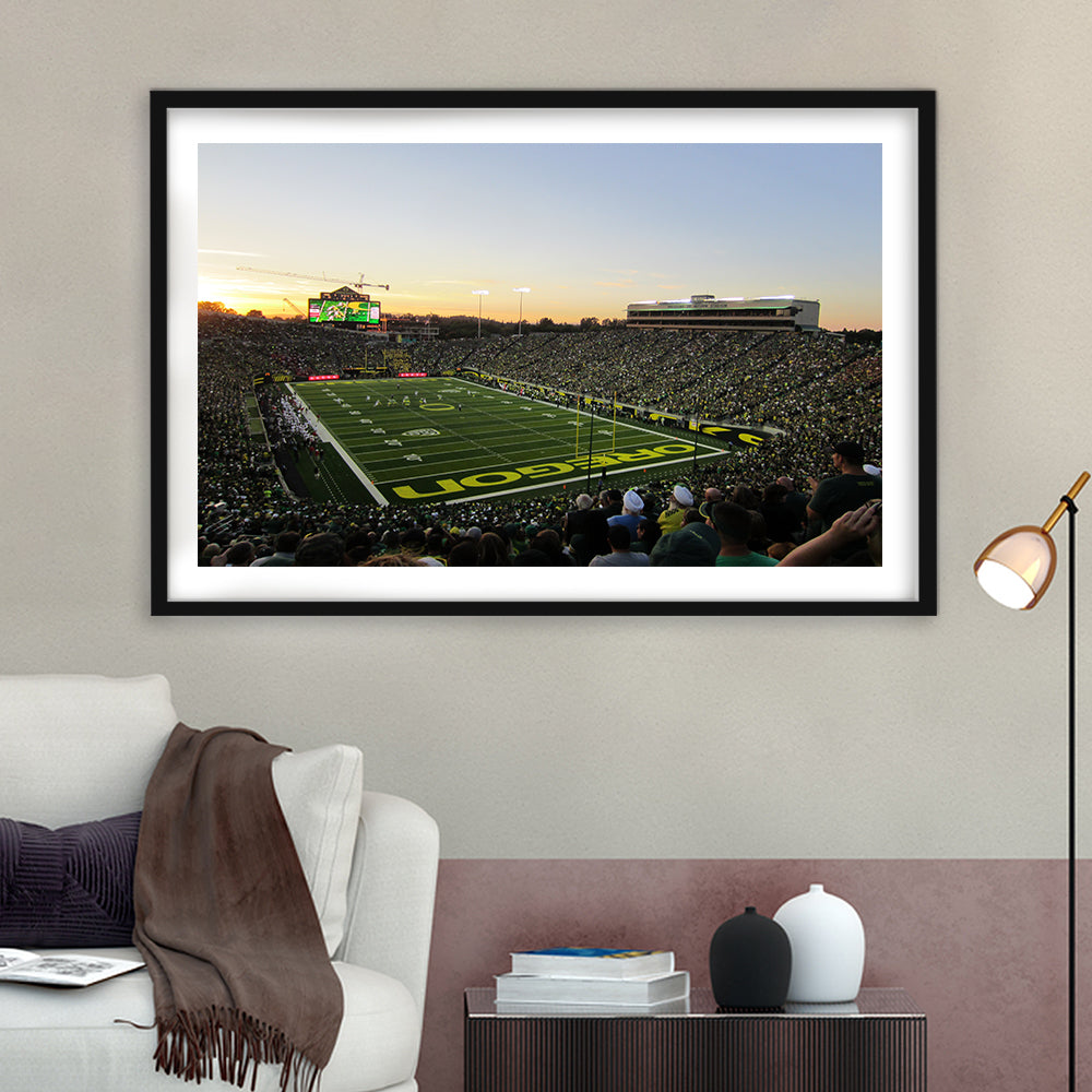 Autzen Stadium Oregon, Stadium Canvas, Sport Art, Gift for him, White Border Framed Art Print Wall Decor