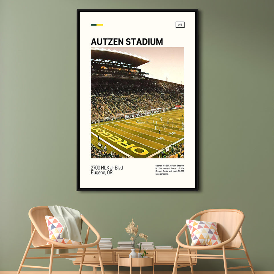 Autzen Stadium Print, Oregon Ducks Stadium Canvas Art, Man Cave Gift, Floating Framed Canvas Print Wall Art