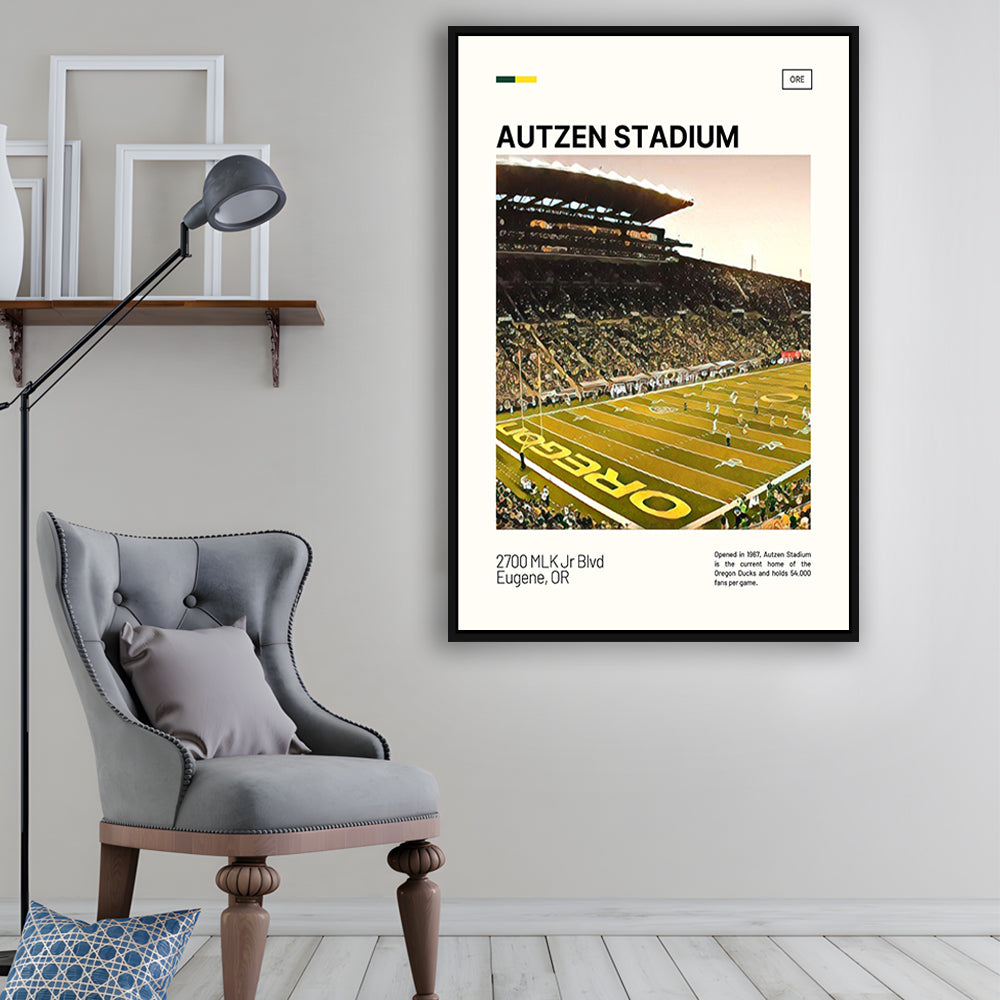 Autzen Stadium Print, Oregon Ducks Stadium Canvas Art, Man Cave Gift, Floating Framed Canvas Print Wall Art