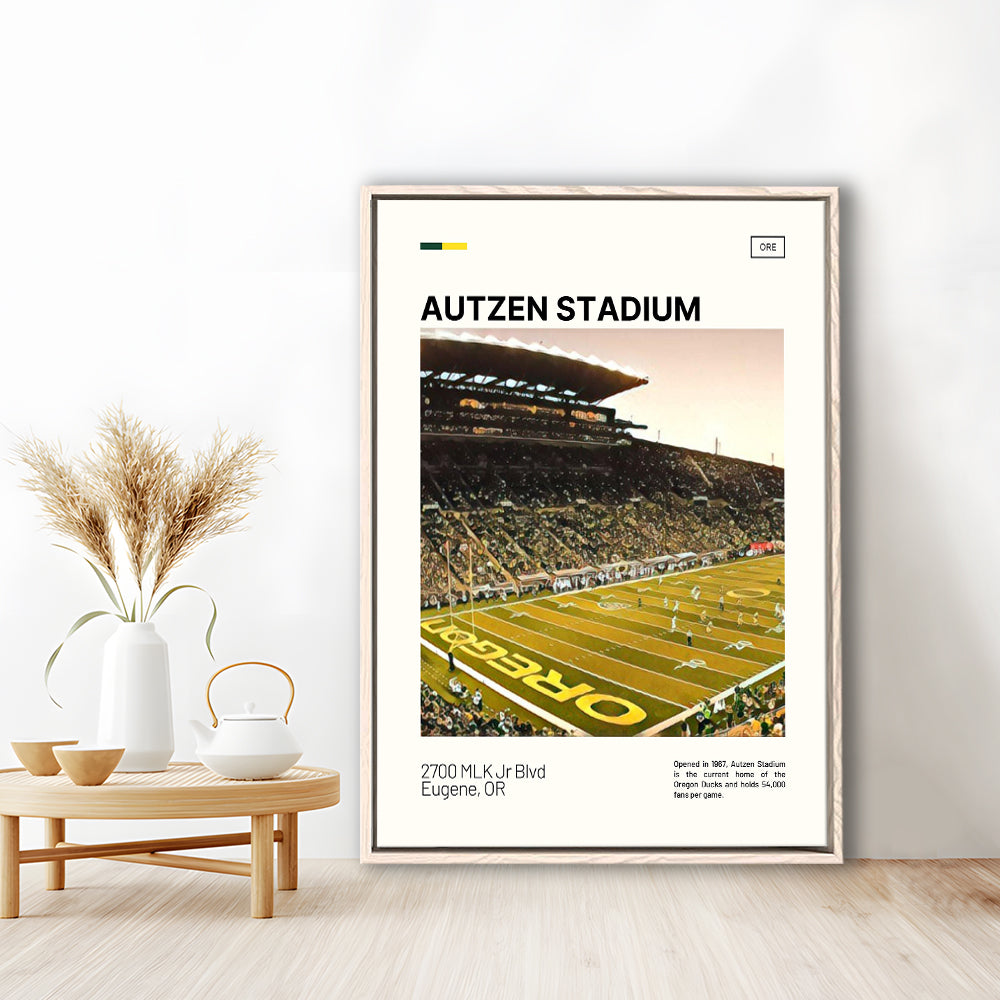 Autzen Stadium Print, Oregon Ducks Stadium Canvas Art, Man Cave Gift, Floating Framed Canvas Print Wall Art
