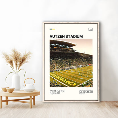 Autzen Stadium Print, Oregon Ducks Stadium Canvas Art, Man Cave Gift, Floating Framed Canvas Print Wall Art