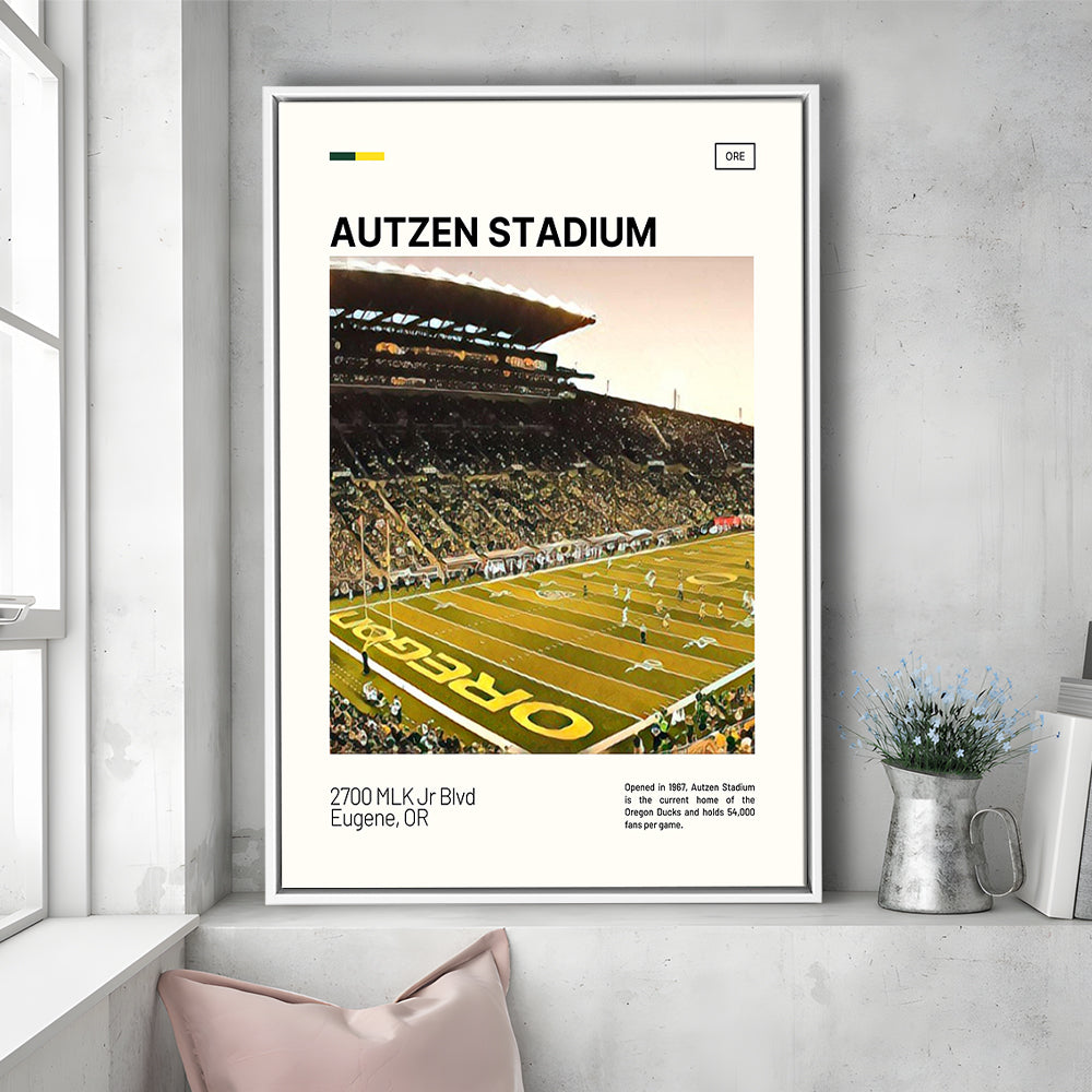 Autzen Stadium Print, Oregon Ducks Stadium Canvas Art, Man Cave Gift, Floating Framed Canvas Print Wall Art