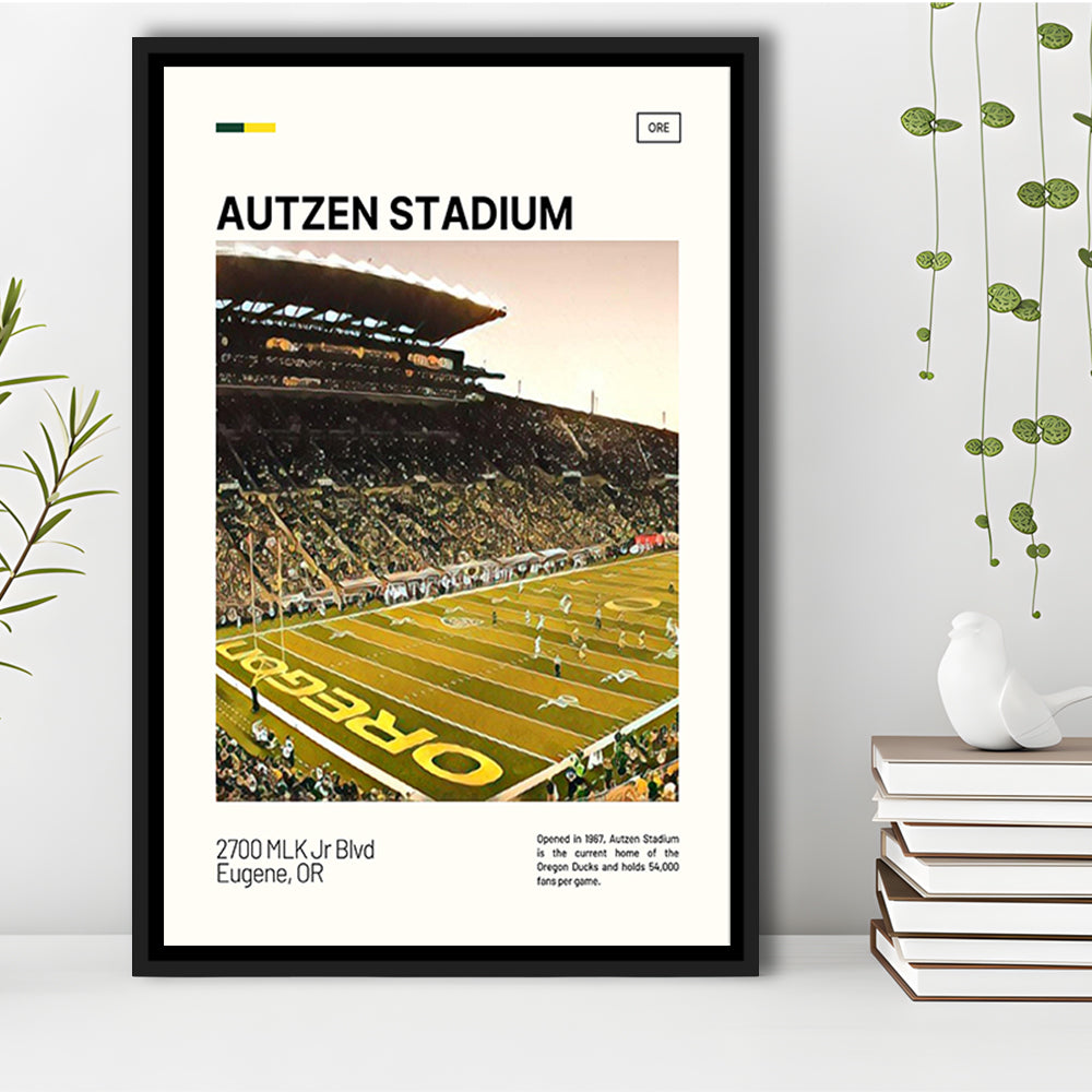 Autzen Stadium Print, Oregon Ducks Stadium Canvas Art, Man Cave Gift, Floating Framed Canvas Print Wall Art