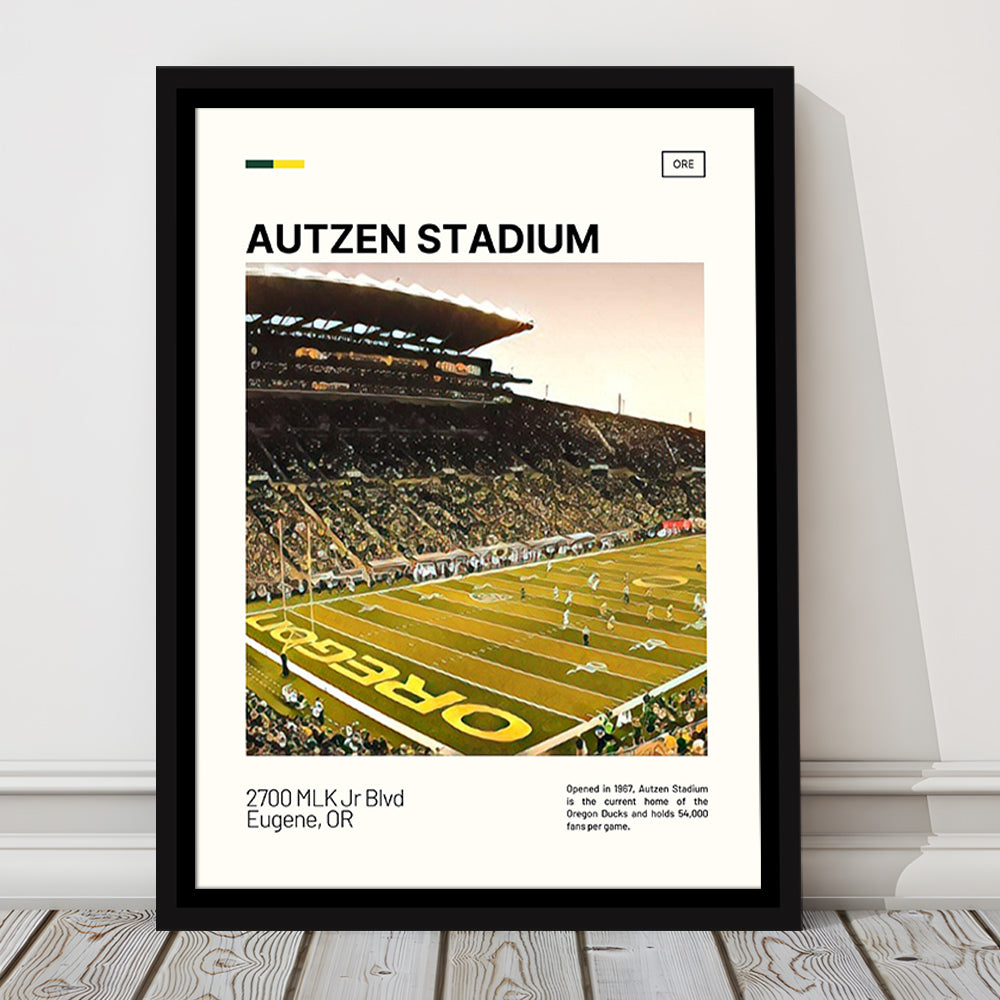 Autzen Stadium Print, Oregon Ducks Stadium Canvas Art, Man Cave Gift, Floating Framed Canvas Print Wall Art