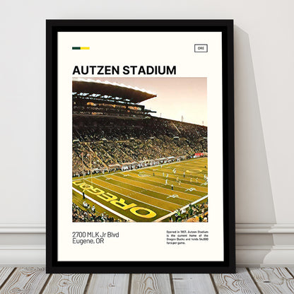 Autzen Stadium Print, Oregon Ducks Stadium Canvas Art, Man Cave Gift, Floating Framed Canvas Print Wall Art