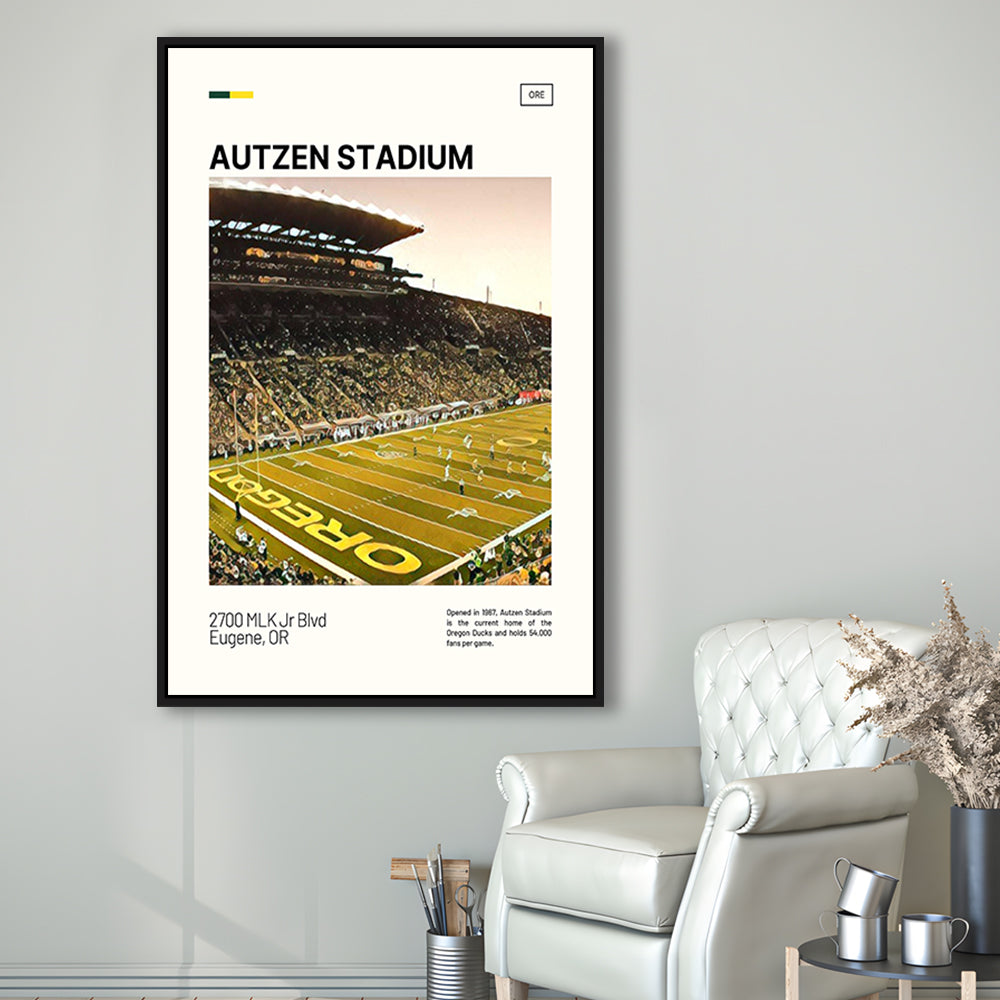 Autzen Stadium Print, Oregon Ducks Stadium Canvas Art, Man Cave Gift, Floating Framed Canvas Print Wall Art