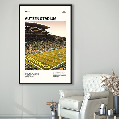 Autzen Stadium Print, Oregon Ducks Stadium Canvas Art, Man Cave Gift, Floating Framed Canvas Print Wall Art