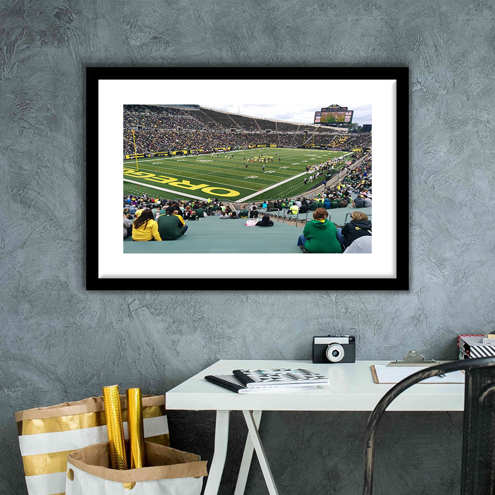 Autzen Stadium Section, Stadium Canvas, Sport Art, Gift for him, White Border Framed Art Print Wall Decor