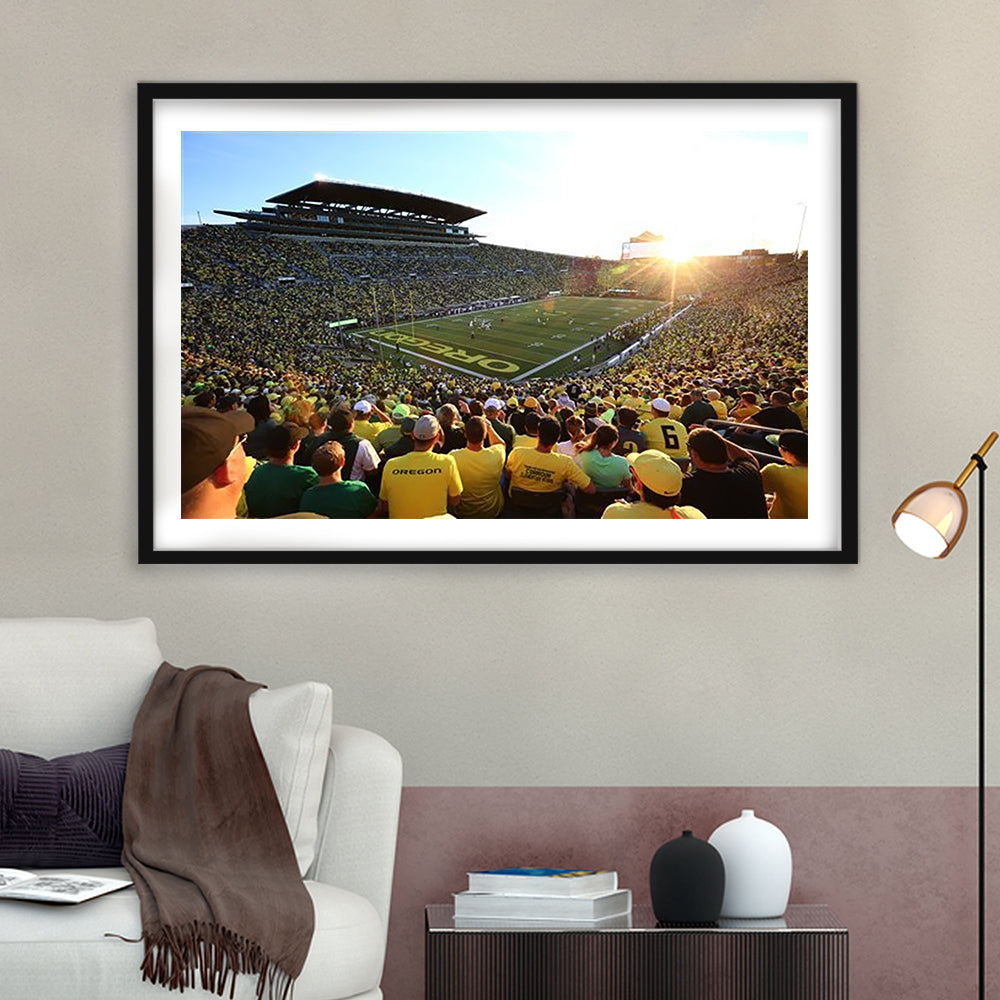 Autzen Stadium, Stadium Canvas, Sport Art, Gift for him, White Border Framed Art Print Wall Decor