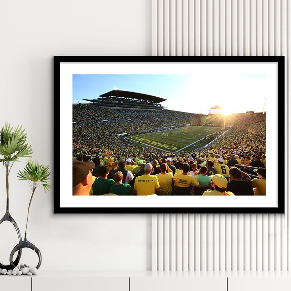 Autzen Stadium, Stadium Canvas, Sport Art, Gift for him, White Border Framed Art Print Wall Decor