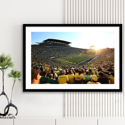 Autzen Stadium, Stadium Canvas, Sport Art, Gift for him, White Border Framed Art Print Wall Decor