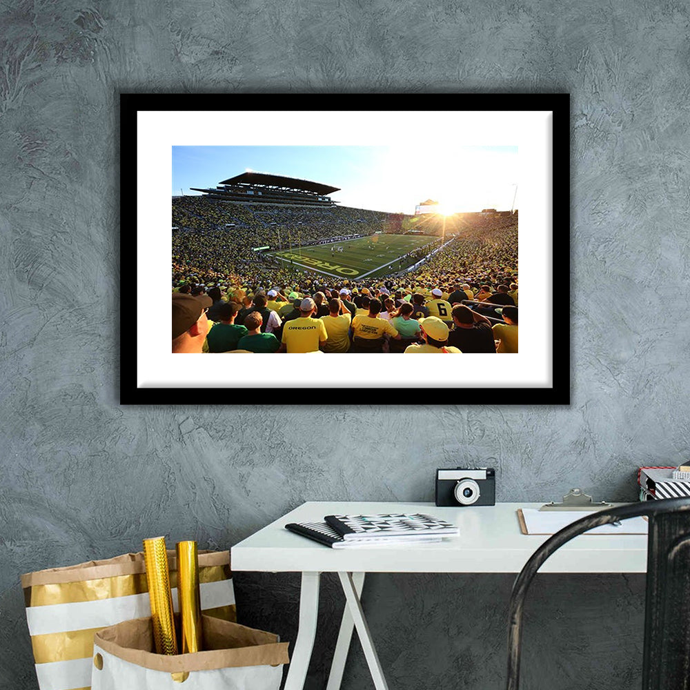 Autzen Stadium, Stadium Canvas, Sport Art, Gift for him, White Border Framed Art Print Wall Decor