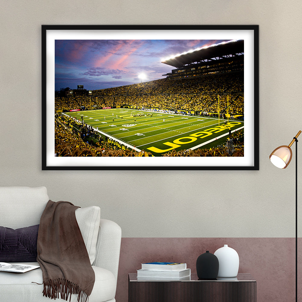 Autzen Stadium in Oregon, Stadium Canvas, Sport Art, Gift for him, White Border Framed Art Print Wall Decor