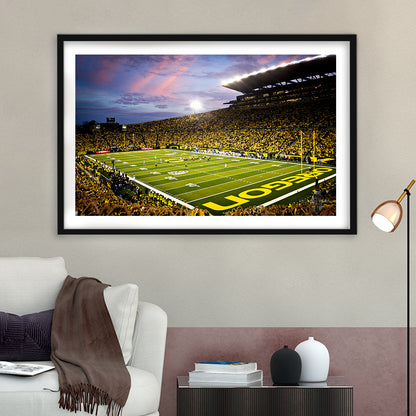 Autzen Stadium in Oregon, Stadium Canvas, Sport Art, Gift for him, White Border Framed Art Print Wall Decor