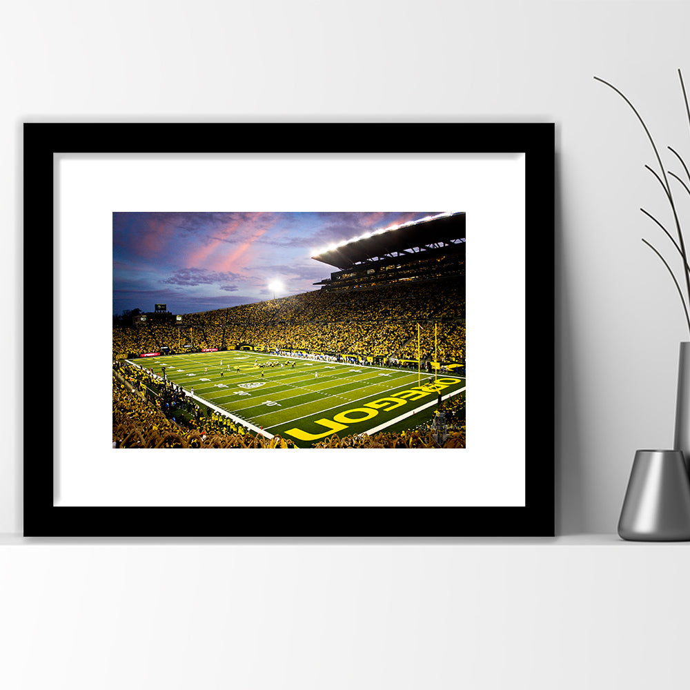 Autzen Stadium in Oregon, Stadium Canvas, Sport Art, Gift for him, White Border Framed Art Print Wall Decor
