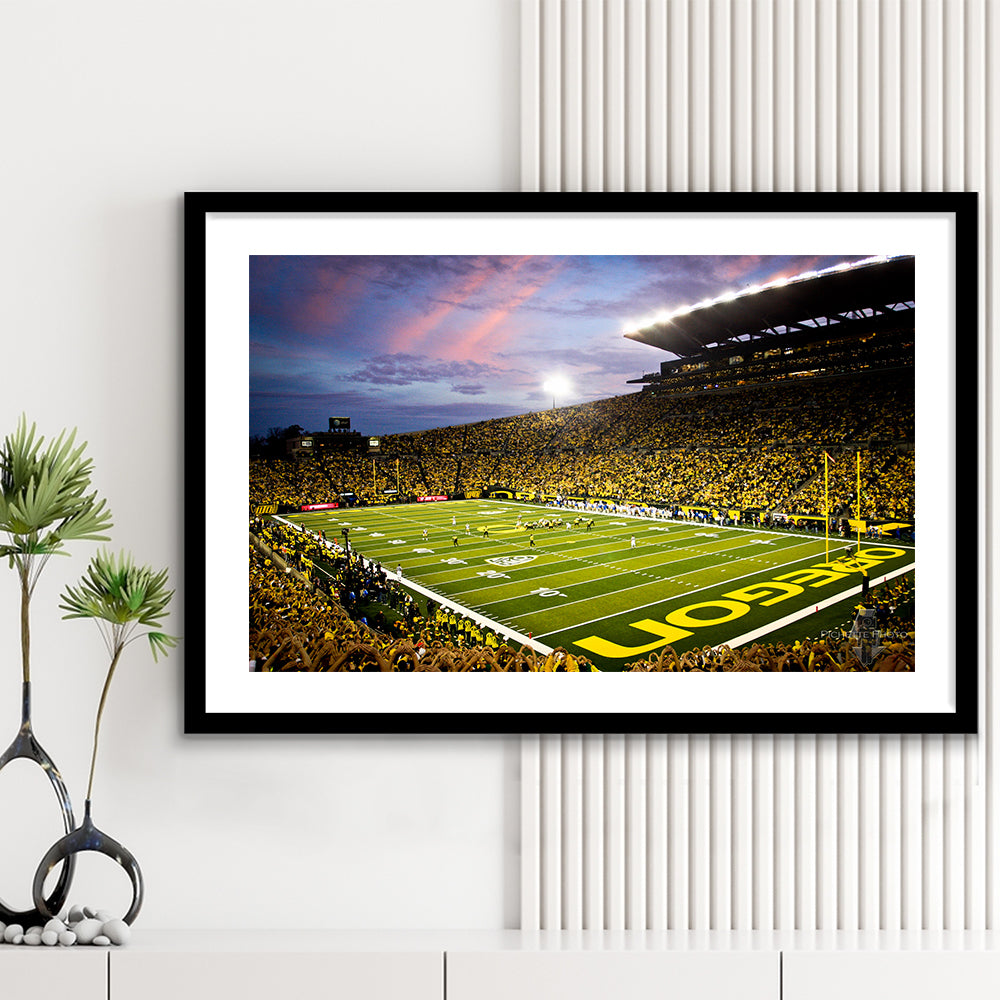 Autzen Stadium in Oregon, Stadium Canvas, Sport Art, Gift for him, White Border Framed Art Print Wall Decor
