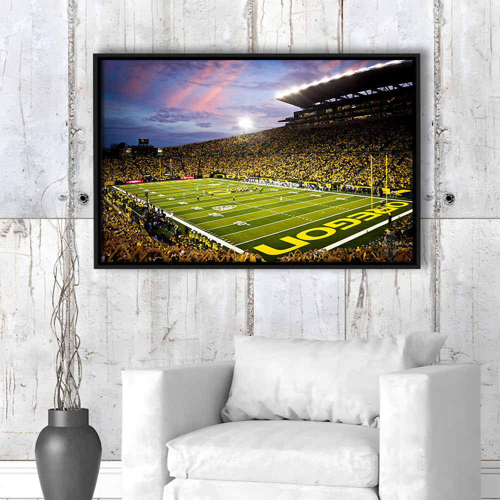 Autzen Stadium in Oregon, Stadium Canvas, Sport Art, Framed Canvas Print Wall Art, Floating Frame