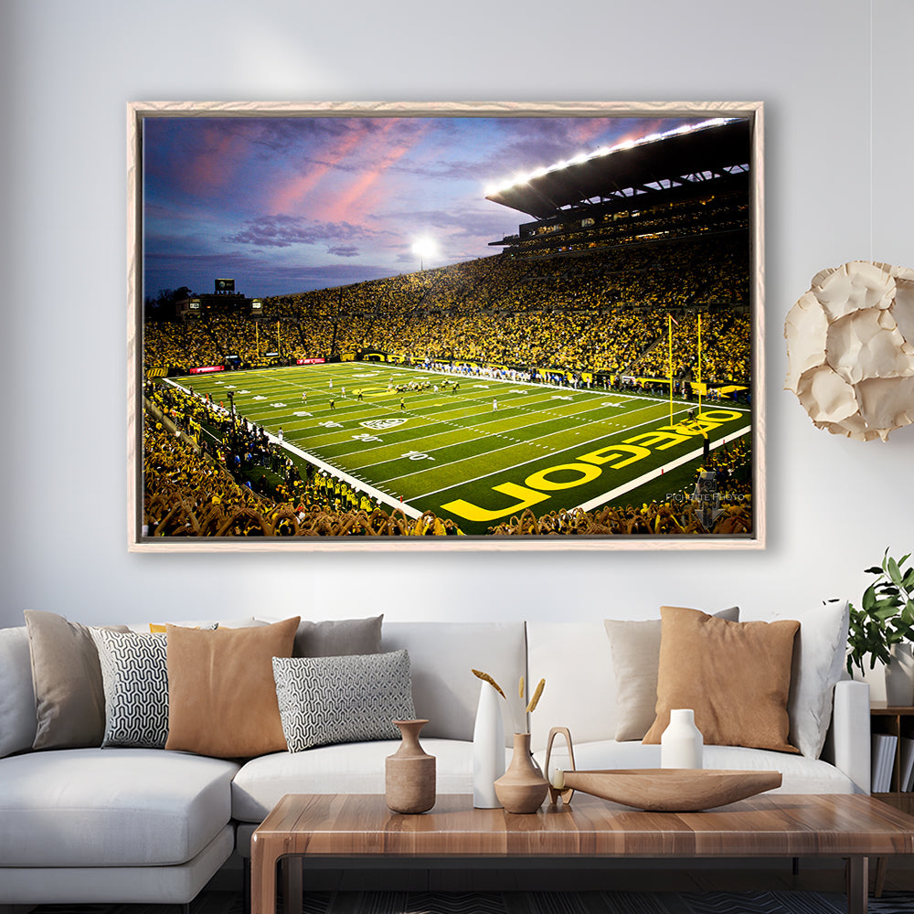 Autzen Stadium in Oregon, Stadium Canvas, Sport Art, Framed Canvas Print Wall Art, Floating Frame