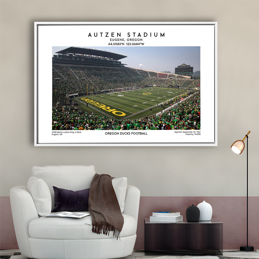 Autzen Stadium, Oregon Ducks Football Stadium Wall Art Print, Sport Art Print, Framed Canvas Print Wall Art