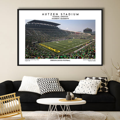 Autzen Stadium, Oregon Ducks Football Stadium Wall Art Print, Sport Art Print, Framed Canvas Print Wall Art