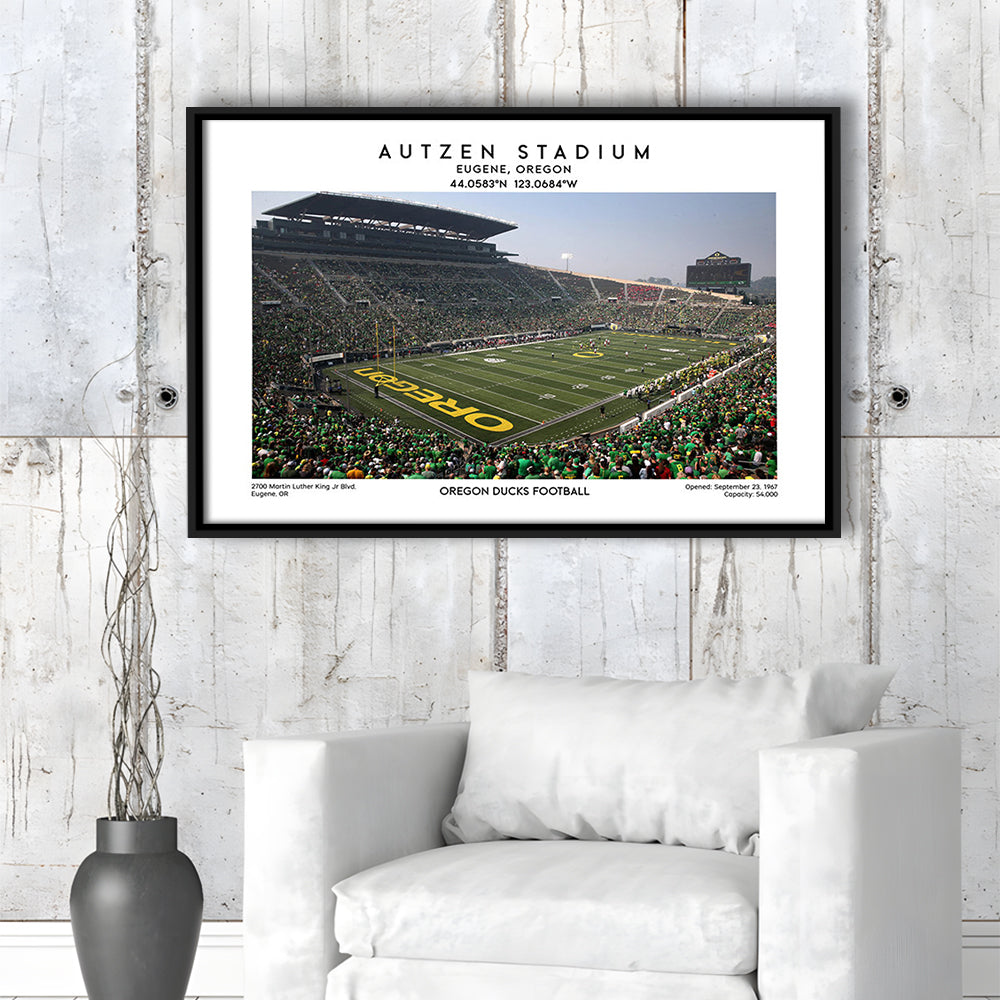 Autzen Stadium, Oregon Ducks Football Stadium Wall Art Print, Sport Art Print, Framed Canvas Print Wall Art