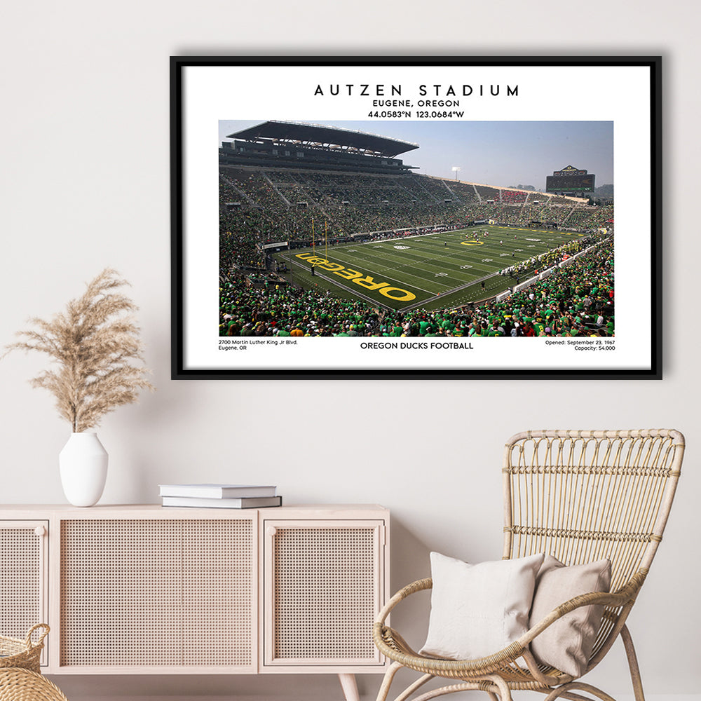 Autzen Stadium, Oregon Ducks Football Stadium Wall Art Print, Sport Art Print, Framed Canvas Print Wall Art