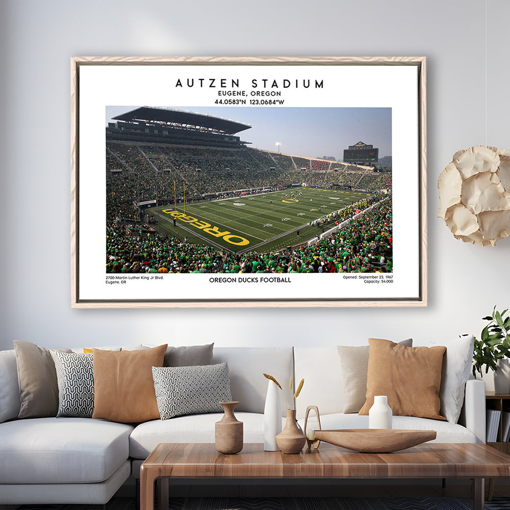 Autzen Stadium, Oregon Ducks Football Stadium Wall Art Print, Sport Art Print, Framed Canvas Print Wall Art