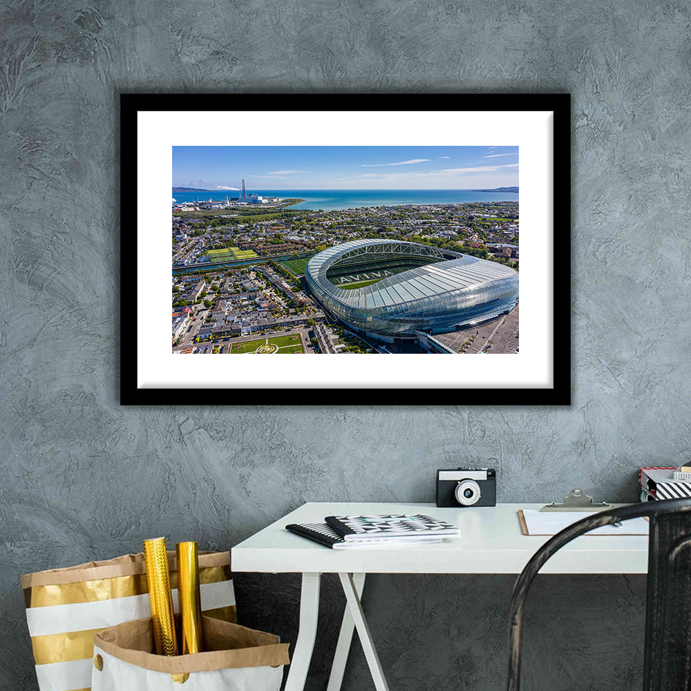 Aviva Guide Stadium, Stadium Canvas, Sport Art, Gift for him, White Border Framed Art Print Wall Decor