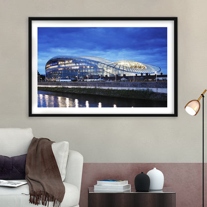 Aviva Stadium Dublin Ireland, Stadium Canvas, Sport Art, Gift for him, White Border Framed Art Print Wall Decor